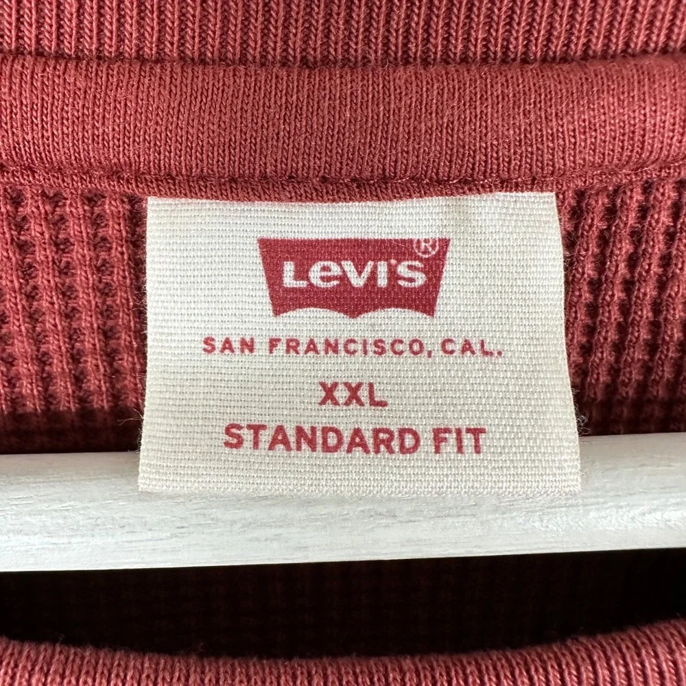 Levi's Men's XXL Thermal Shirt Burgundy Red‎ Waffle Knit Long Sleeve NEW